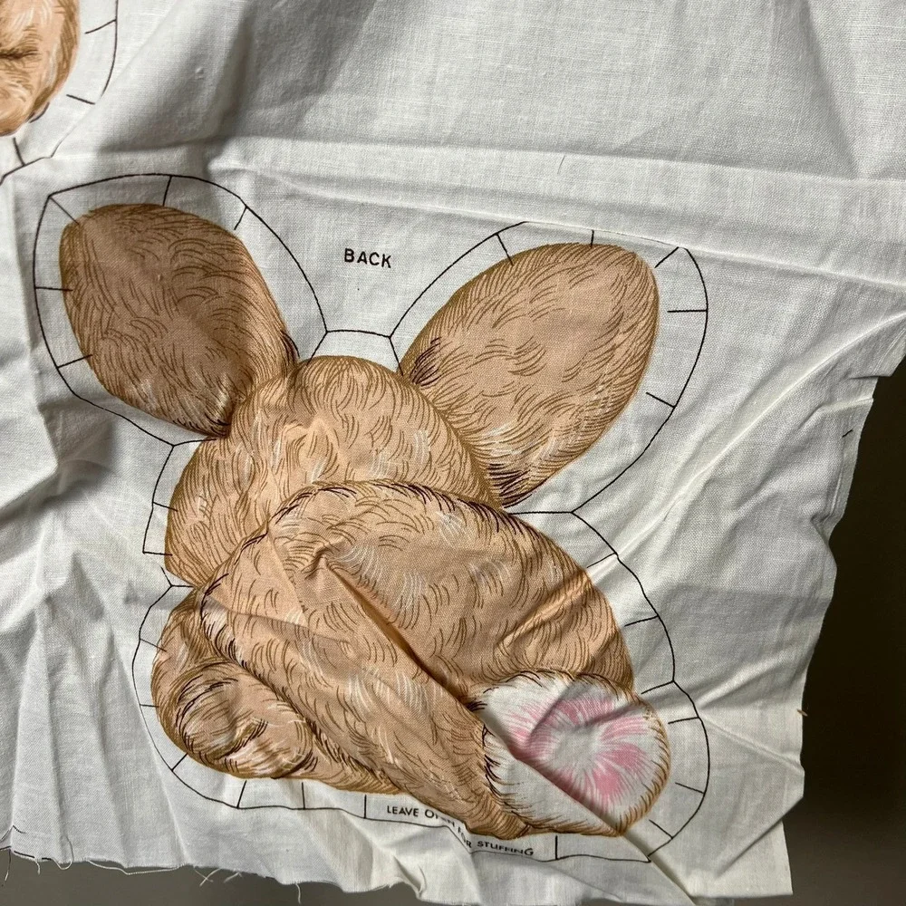 Vintage Bunny Cut Sew Fabric Panel Rabbit Plush Craft Kit 8 Inch Toy Pillow